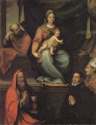 The Holy Family,with SS.Ildefonsus and john the Evangelist,and the Master Alonso de Villegas Prado, Blas del